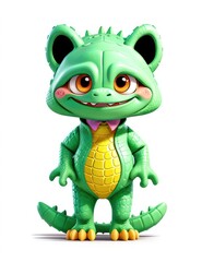 Fototapeta premium 3d rendered illustration of a green crocodile cartoon character with smile 
