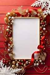 Red christmas frame design with thoughtfully allocated space for customized text, infusing festive joy with impeccable detailing.