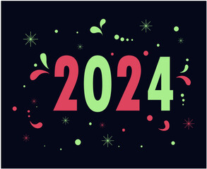 2024 New Year Holiday Abstract Graphic Pink And Green Design Vector Logo Symbol Illustration With Black Background