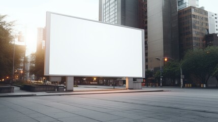 Clear white billboard mockup outdoor. Advertising clean poster on the modern city street for advertisement. With clipping path on screen. Mock-up for ad. Blank empty space for image. No people.