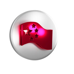 Red China flag icon isolated on transparent background. Silver circle button.