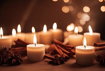 Cinnamon-scented candles with a warm glow