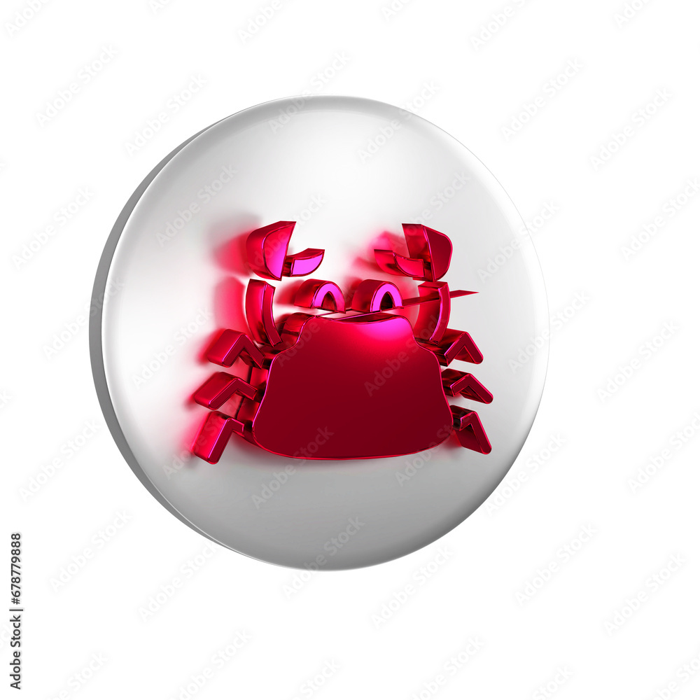 Poster red crab icon isolated on transparent background. silver circle button.