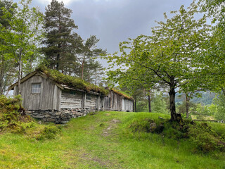 Replicas of old houses in the museum village in Molde, Norway, June 2th 2022 - 678780889