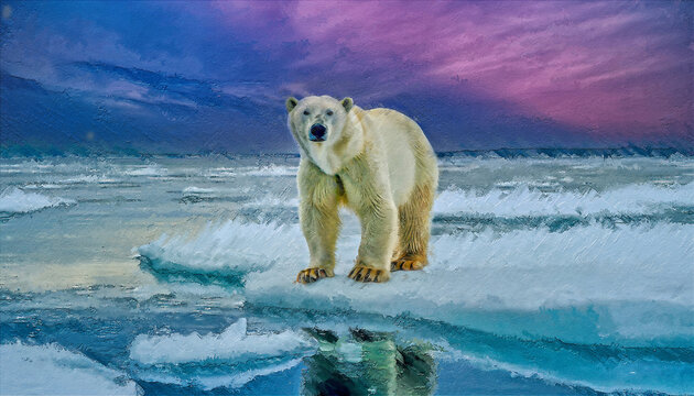 Polar bear on ice floe,digital painting,AI
