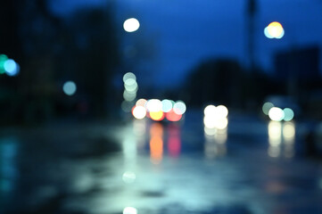 city ​​night lights cars defocused background