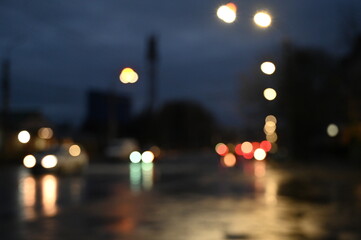 city ​​night lights cars defocused background