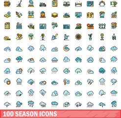 100 season icons set. Color line set of season vector icons thin line color flat on white