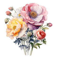 flowers watercolor painting white background . bouquet of watercolor roses flowers watercolor painting white background . 