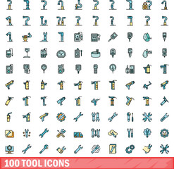100 tool icons set. Color line set of tool vector icons thin line color flat on white