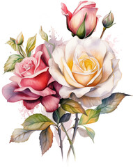 bouquet of watercolor roses flowers watercolor painting white background .