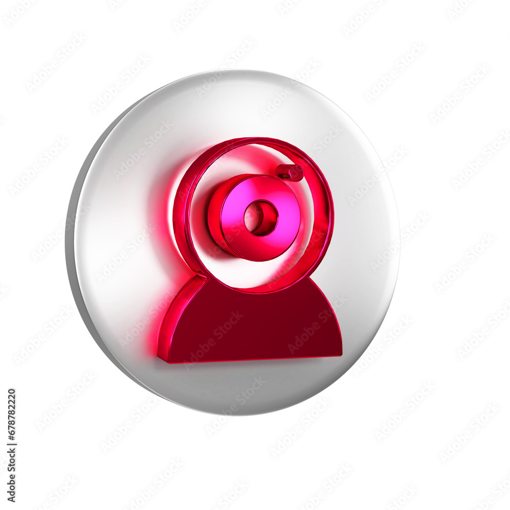 Poster red web camera icon isolated on transparent background. chat camera. webcam icon. silver circle butt