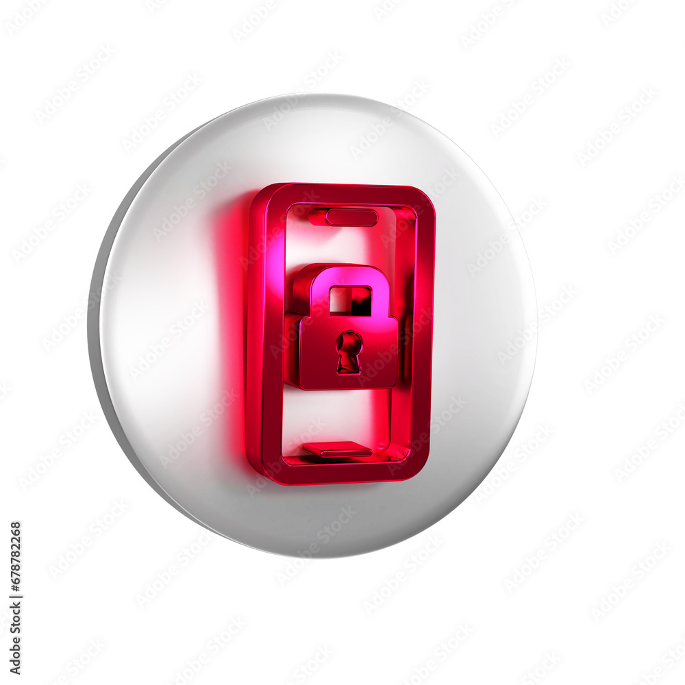 Poster red digital door lock with wireless technology for lock icon isolated on transparent background. doo