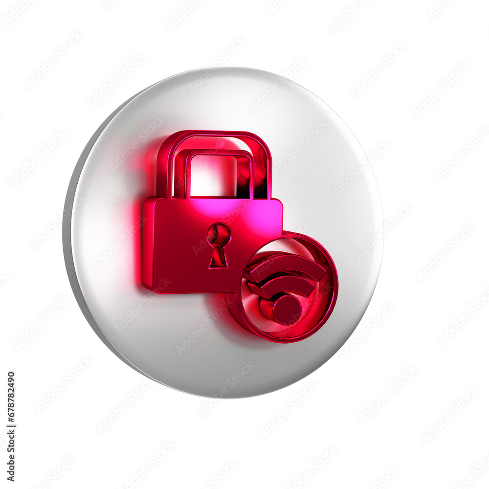 Poster red digital door lock with wireless technology for unlock icon isolated on transparent background. d