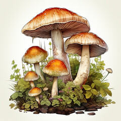 watercolor Mushroom clipart, Generative Ai