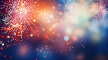 Fototapeta premium A stunning firework display illuminating the sky in celebration, set against a background of blurred bokeh lights.