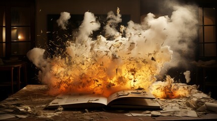 exploding diary / book, copy space, 16:9