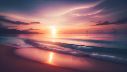 Fototapeta na wymiar Tranquil Sunset at Serene Beach - Peaceful Ocean Background