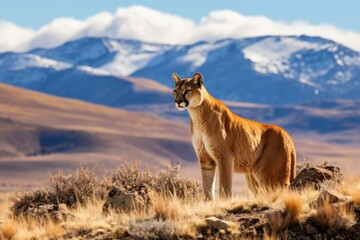 Fototapeta na wymiar Spectacular Patagonian Backdrop for the Elegance of a Puma