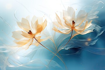 Abstract gentle natural transparent leaves, branches, flowers, with a cyber silverpoint impression. Great as wallpaper, background. Generative AI, AI