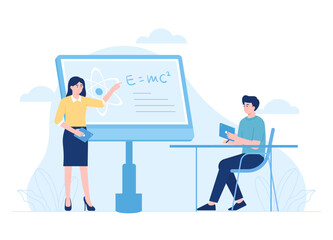 Online mathematics tutoring concept flat illustration