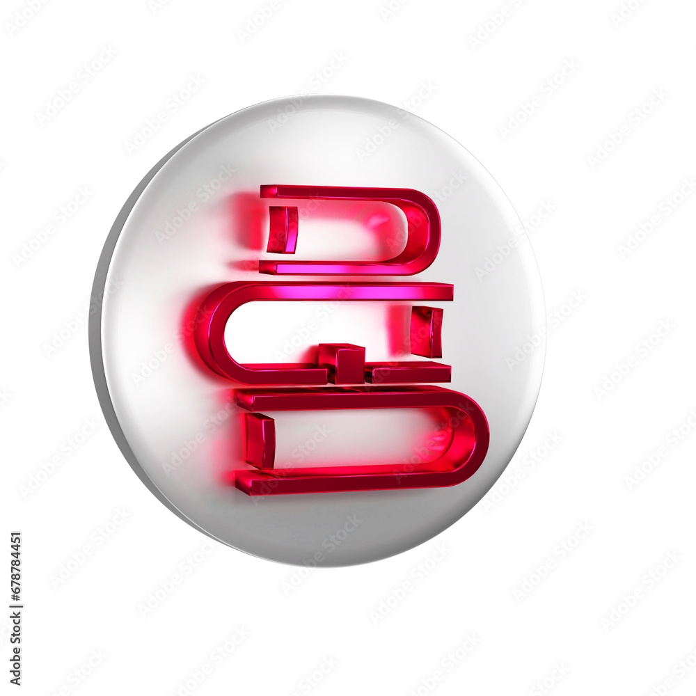 Poster red book icon isolated on transparent background. silver circle button.