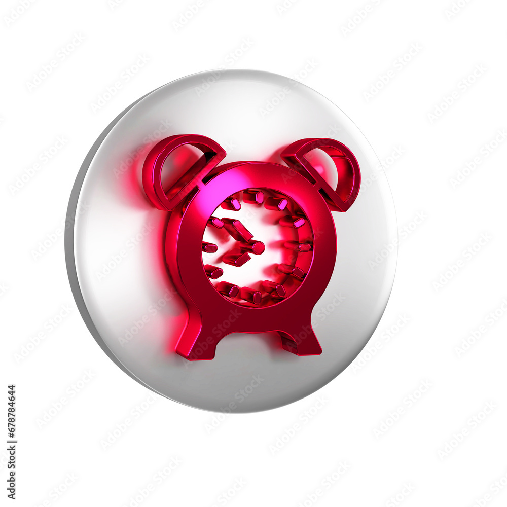 Poster red alarm clock icon isolated on transparent background. wake up, get up concept. time sign. silver 