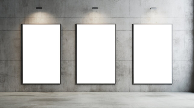 Three Posters on a Concrete Wall Mockup