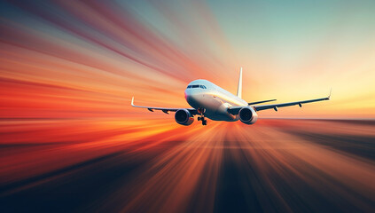 airplane in the sunset - obrazy, fototapety, plakaty