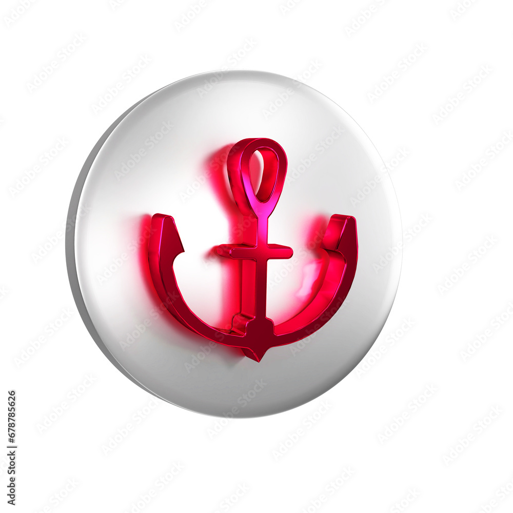 Poster red anchor icon isolated on transparent background. silver circle button.
