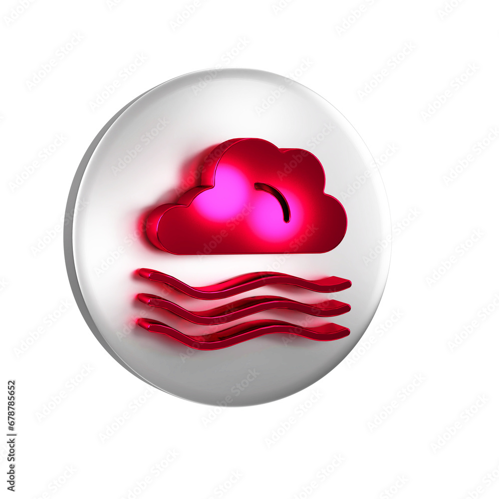 Poster red windy weather icon isolated on transparent background. cloud and wind. silver circle button.