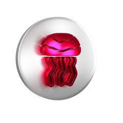 Red Jellyfish icon isolated on transparent background. Silver circle button.