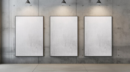 Three Posters on a Concrete Wall Mockup. Modern, gritty backdrop that's perfect for showcasing your artwork, designs, or promotional material in a cool and contemporary environment. - obrazy, fototapety, plakaty