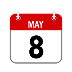 8 May, calendar date icon on white background. - obrazy, fototapety, plakaty