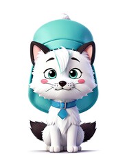 3d rendering of a cute cat wearing a turquoise hat
