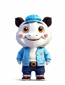 3d rendered illustration of a panda cartoon character with hat and jeans
