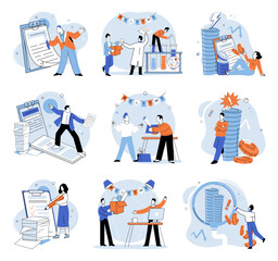Business chaos. Vector illustration. Addressing underlying causes chaos, such as poor planning or lack resources, is vital in finding sustainable solutions The business chaos metaphor underscores