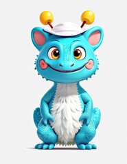 Cartoon Character of Blue Turtle with nautical hat and bow tie
