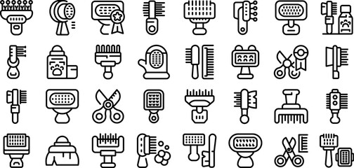 Grooming Brush icons set outline vector. Fashion cat hair. Animal health
