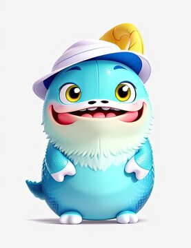3d Render of Cute Monster with hat isolated on white background
