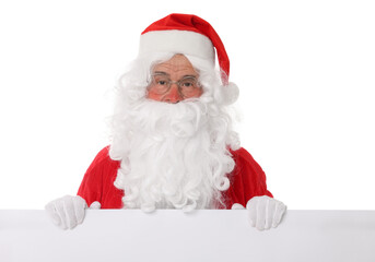 Man in Santa Claus costume posing on white background