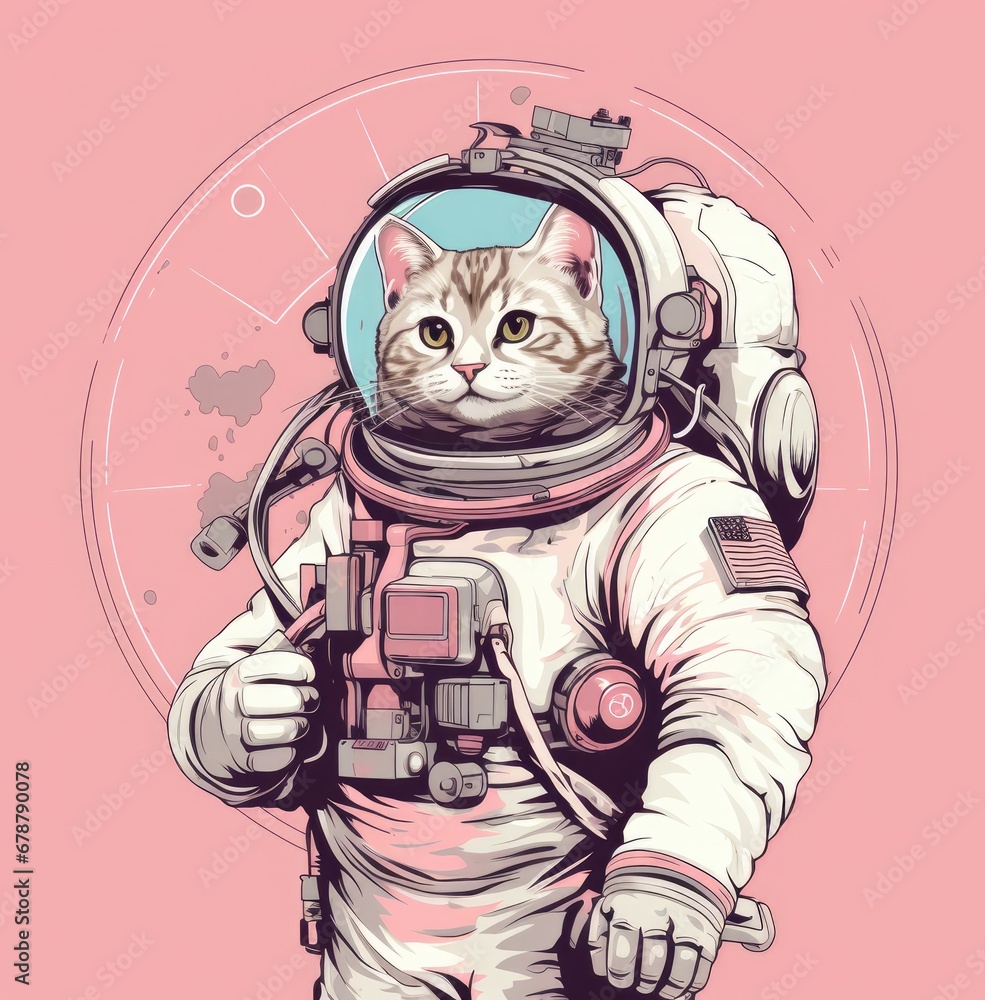 Poster a cat in an astronaut's suit with a camera in it's hand and the image of a cat in an astronaut's sui