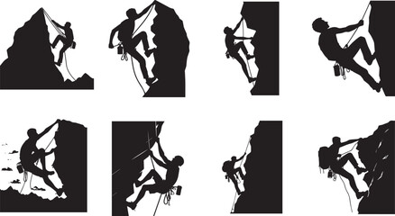 Climbers Silhouettes With All Side Elements EPS Vector SVG