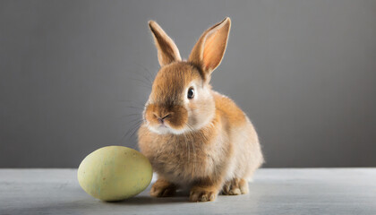 Fototapeta na wymiar easter bunny rabbit with egg on gray background