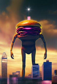 Towering Hamburger Conquering the Urban Skyline Generative AI