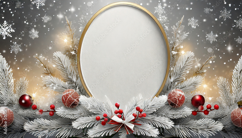 Poster white christmas background with oval frame