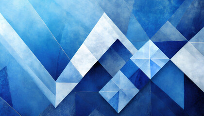 modern abstract blue background design with layers of textured white material in triangle diamond and squares shapes in random geometric pattern