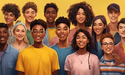 Group of smiling multiethnic people standing together and looking at camera
