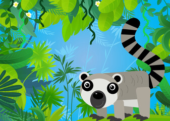 cartoon scene with safari animal lemur illustration for children