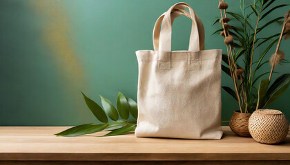 versatile plain cotton bag for eco friendly bamboo packaging mockup ecobag